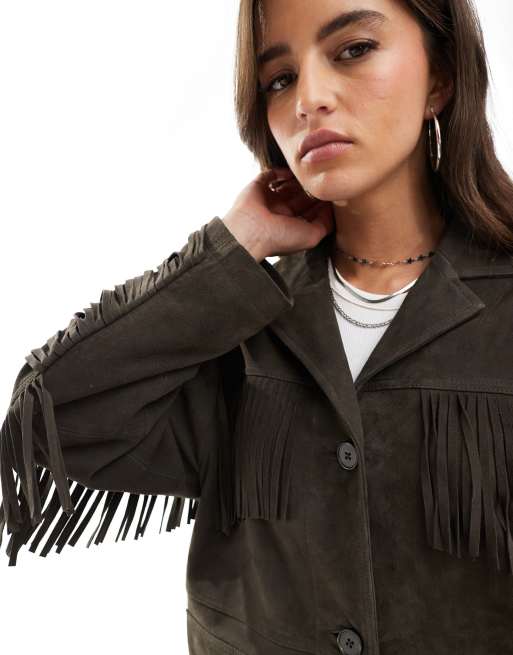 Wildlederjacke Wildleder Fransen Jacke Mango – Wildleder-Jacke In