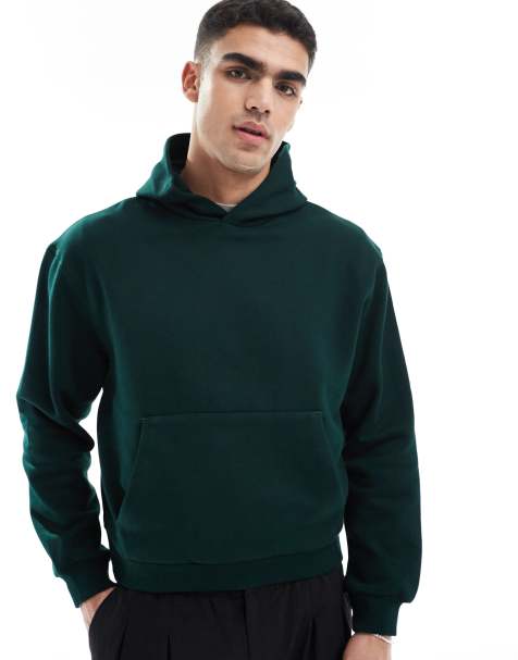 ASOS DESIGN – Hochwertiger, kastiger Oversize-Kapuzenpullover aus schwerem Material in Dunkelgrün, 400 g/m² - view 1