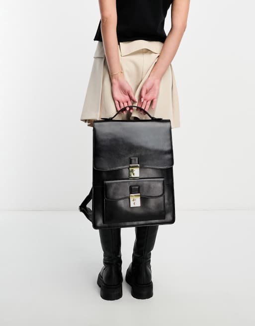 Asos black leather backpack deals