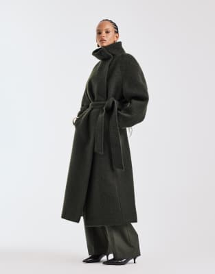 ASOS DESIGN - Hochwertiger Oversize-Mantel in Khaki aus angerautem Wollmix mit Stehkragen-Grün