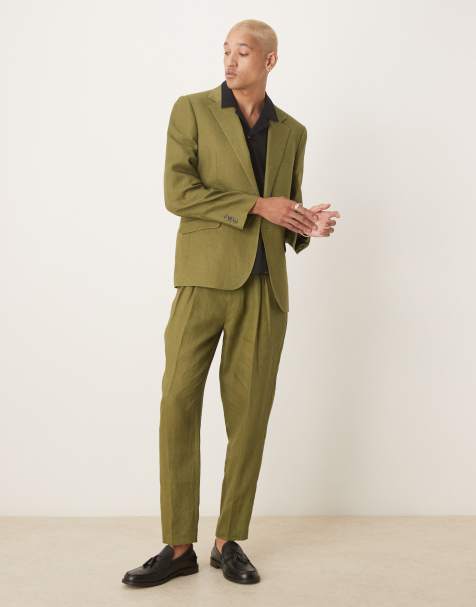 ASOS DESIGN – Hochwertiger, schmal geschnittener Anzug aus 100% Leinen in Grün - view 1