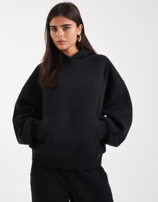 ASOS DESIGN - Hochwertiger, schwerer Kapuzenpullover in Schwarz mit Ballonärmeln, 500 g/m²