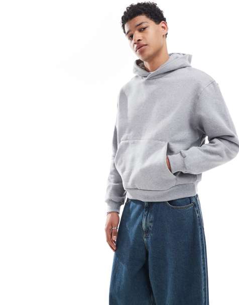 ASOS DESIGN – Hochwertiger, schwerer Oversize-Kapuzenpullover in meliertem Grau mit kastigem Schnitt, 400 g/m² - view 1