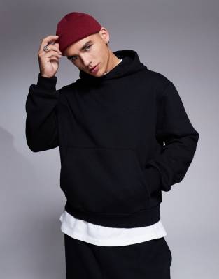 ASOS DESIGN – Hochwertiger, schwerer Oversize-Kapuzenpullover in Schwarz mit kastigem Schnitt, 400 g/m² - view 1