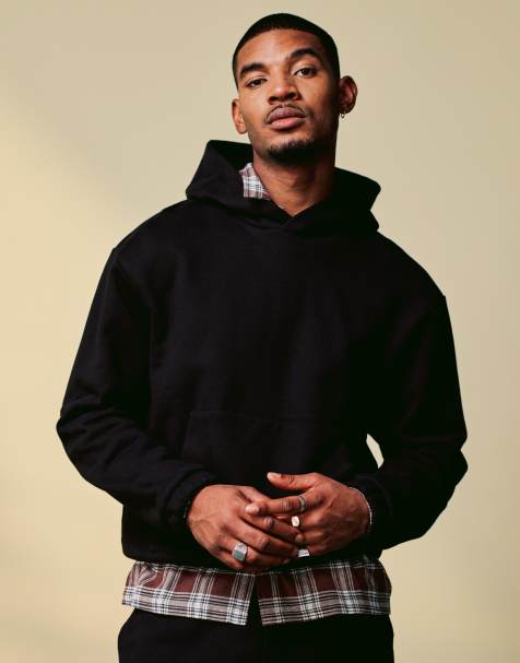 ASOS DESIGN – Hochwertiger, sehr schwerer Oversize-Kapuzenpullover in Schwarz mit kastigem Schnitt, 650 g/m² - view 1