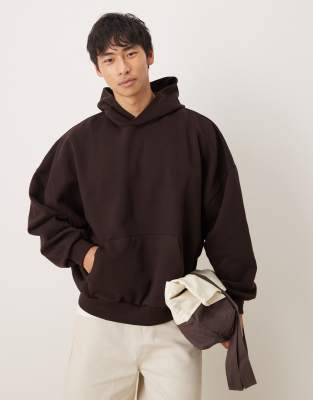 Hochwertiger Super-Oversize-Kapuzenpullover aus schwerem Stoff in Braun, 400 g/m² Braun XS