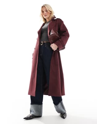 ASOS DESIGN - Hochwertiger Trenchcoat aus Wildlederimitat in Burgunderrot-Keine Farbe