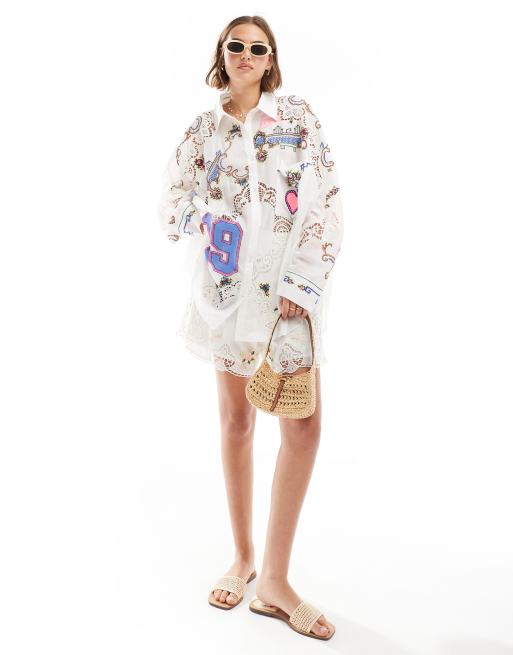 ASOS DESIGN – Hochwertiges, besticktes Set mit Shorts und Hemd