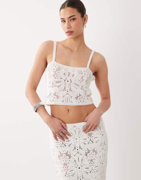 ASOS DESIGN – Hochwertiges Häkel-Bustier in Cremeweiß, Kombiteil - view 1