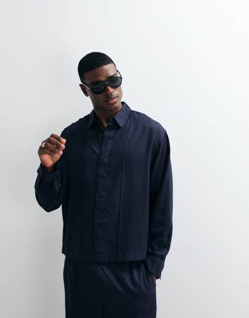 ASOS DESIGN – Hochwertiges Set in Marineblau mit Hose und Hemd, 2 von 3