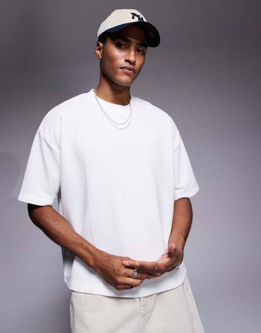 ASOS DESIGN – Hochwertiges, kastiges Oversize-T-Shirt aus Interlock-Jersey in strukturiertem Weiß 