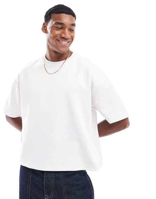 ASOS DESIGN – Hochwertiges, kastiges Oversize-T-Shirt in Weiß aus schwerem Interlock-Jersey, 300 g/m²
