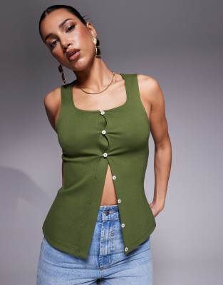 ASOS DESIGN - Hochwertiges Longline-Westenoberteil aus Ponté in Olivgrün
