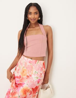 ASOS DESIGN - Hochwertiges Neckholder-Oberteil aus Ponte-Stoff in Rosa