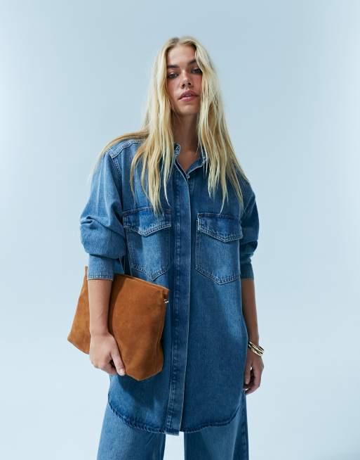 ASOS DESIGN – Hochwertiges Oversize-Jeanshemd in verwaschenem Blau, Kombiteil, 2 von 5