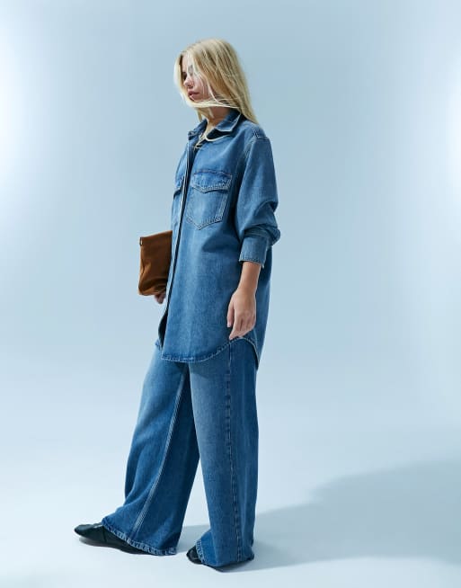 ASOS DESIGN – Hochwertiges Oversize-Jeanshemd in verwaschenem Blau, Kombiteil, 3 von 5