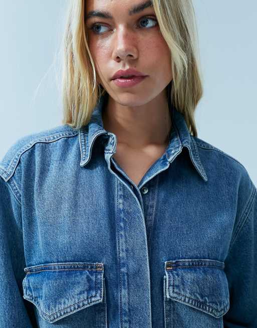 ASOS DESIGN – Hochwertiges Oversize-Jeanshemd in verwaschenem Blau, Kombiteil, 4 von 5