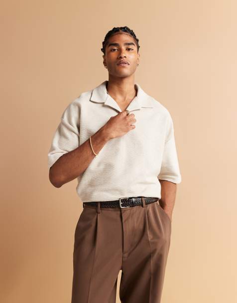 ASOS DESIGN – Hochwertiges Oversize-Polohemd in Creme mit Struktur - view 1
