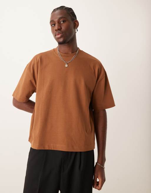 ASOS DESIGN – Hochwertiges Oversize-T-Shirt mit kastigem Schnitt aus schwerem Material in Braun, 300 g/m²