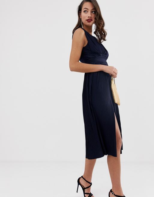 ASOS DESIGN – Hochwertiges, plissiertes Midikleid mit Spitzeneinsatz, 4 von 4