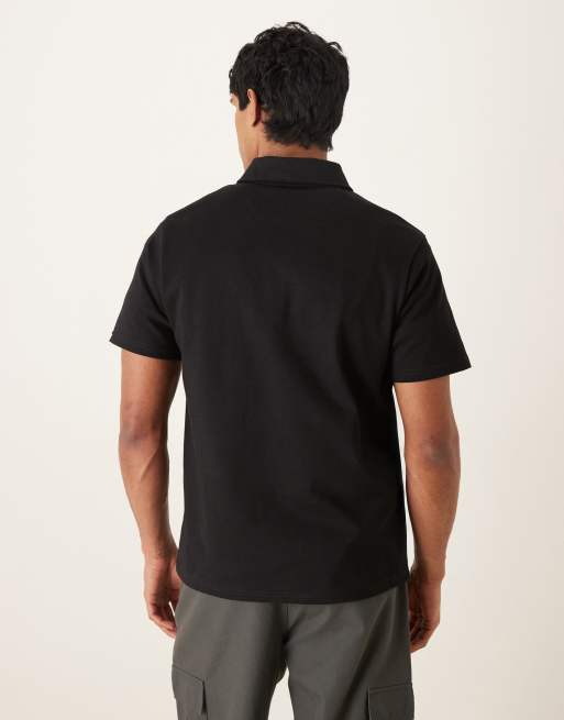 ASOS DESIGN – Hochwertiges Regular-Fit-Polohemd aus Interlock-Stoff in Schwarz mit Reißverschluss, 3 von 5
