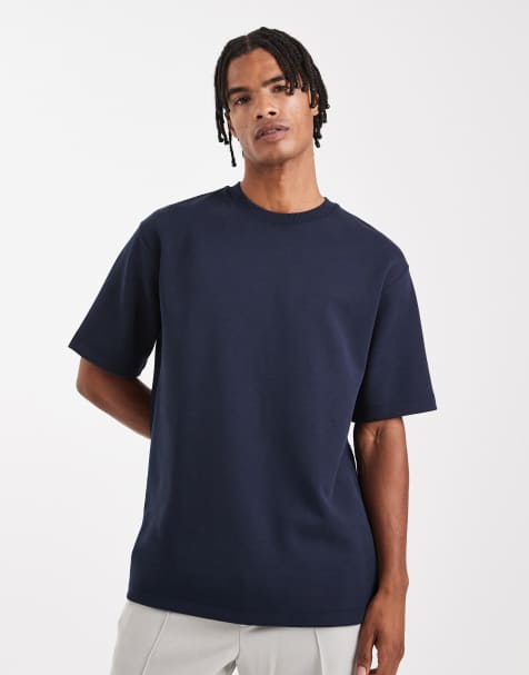 ASOS DESIGN – Hochwertiges Relaxed-Fit-T-Shirt aus Interlock-Jersey in Marineblau - view 1