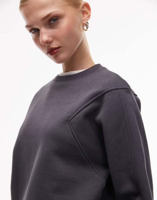 ASOS DESIGN – Hochwertiges schweres Sweatshirt in Anthrazit mit Ziernähten, 500 g/m², 3 von 4