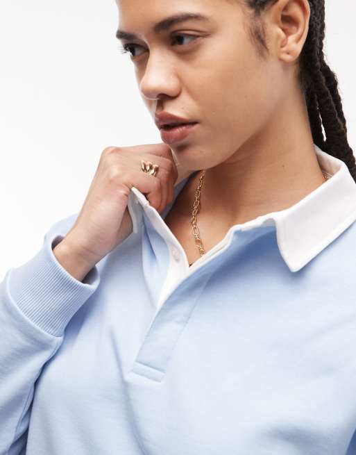 ASOS DESIGN – Hochwertiges Sweatshirt in Blau mit Rugby-Kragen, 2 von 4