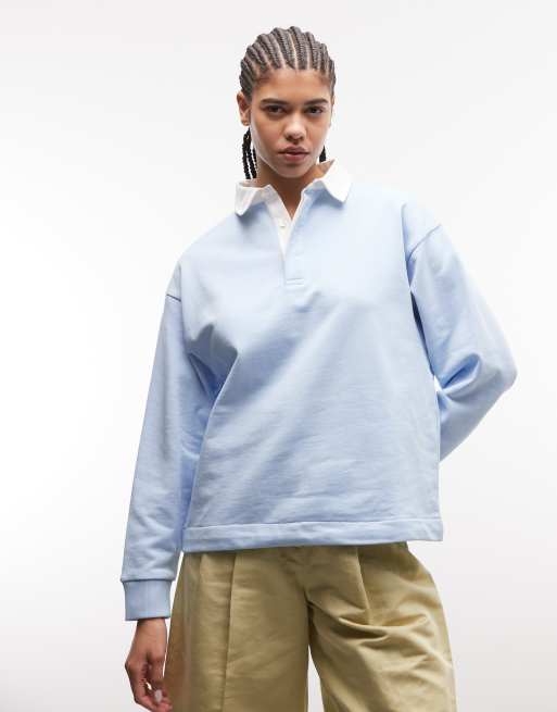 ASOS DESIGN – Hochwertiges Sweatshirt in Blau mit Rugby-Kragen, 3 von 4