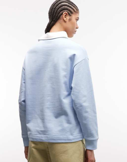 ASOS DESIGN – Hochwertiges Sweatshirt in Blau mit Rugby-Kragen, 4 von 4