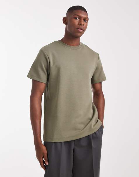 ASOS DESIGN – Hochwertiges T-Shirt aus Interlock-Jersey in Khaki mit Rundhalsausschnitt - view 1