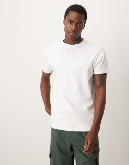 ASOS DESIGN Hochwertiges T Shirt aus schwerem Interlock Jersey in WeiB mit Rundhalsausschnitt 300 g m ASOS