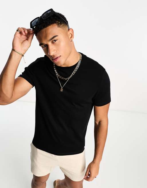 ASOS DESIGN – Hochwertiges T-Shirt in Schwarz mit Rundhalsausschnitt