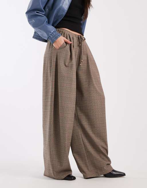ASOS DESIGN - Hoefijzer broek met elastische taille in geborstelde ruitprint, 2 van 5