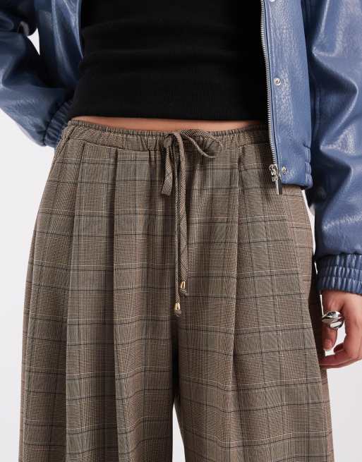 ASOS DESIGN - Hoefijzer broek met elastische taille in geborstelde ruitprint, 3 van 5