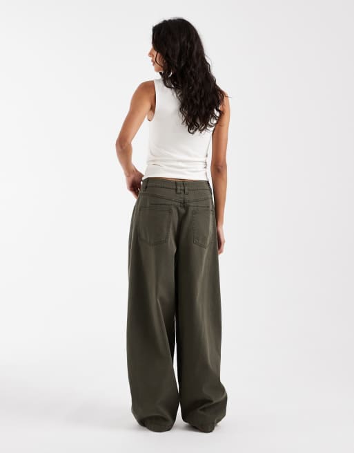 ASOS DESIGN - Hoefijzerbroek met naaddetail in kaki met wassing, 2 van 5