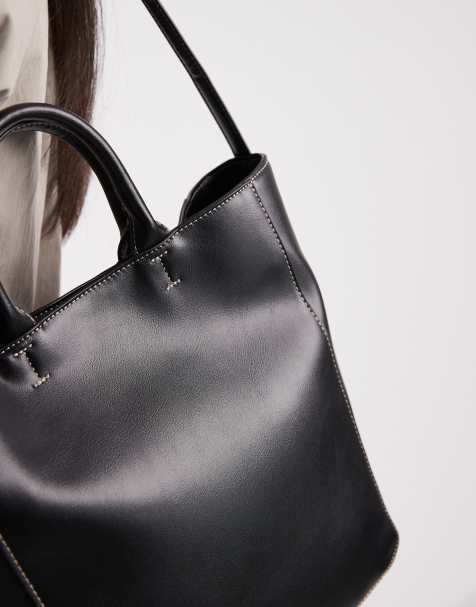 ASOS DESIGN - Hoekige tote tas met contrasterende stiksels in zwart - view 1