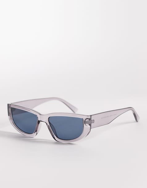 ASOS DESIGN - Hoekige zonnebril in doorzichtig grijs met rookglazen - view 1