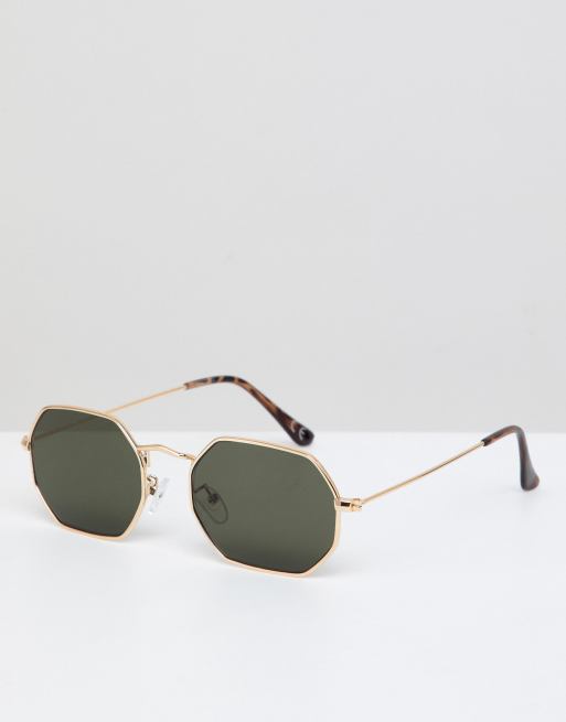 ASOS DESIGN - Hoekige zonnebril in goud met rookglazen