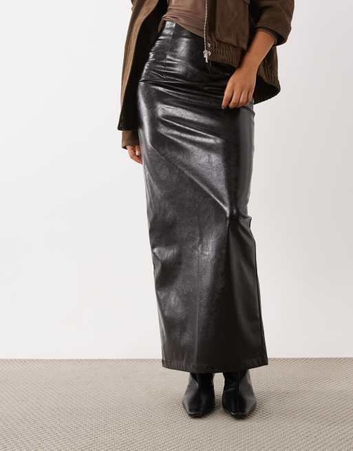 ASOS DESIGN högblank texturerad maxikjol med korsettliknande sömmar och hög midja i svart, 2 av 5