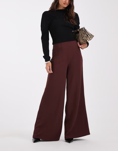 ASOS DESIGN hoge taille palazzobroek met korsetdetail in donkerbruin - view 1