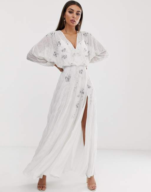 ASOS DESIGN – Högtidsutsmyckad maxiklänning med pingvinärm