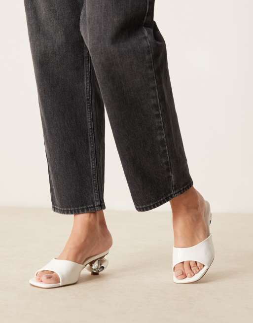 ASOS DESIGN Holbrook metal heel detail heeled mules in white, 2 of 4