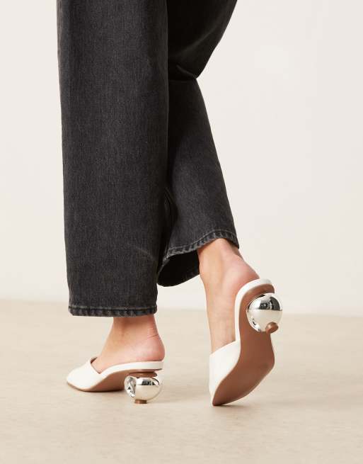 ASOS DESIGN Holbrook metal heel detail heeled mules in white, 4 of 4