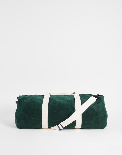 ASOS DESIGN holdall barrel bag in khaki towelling with shoulder strap 37 liters