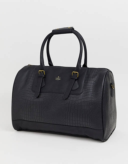 ASOS DESIGN holdall in black croc faux leather