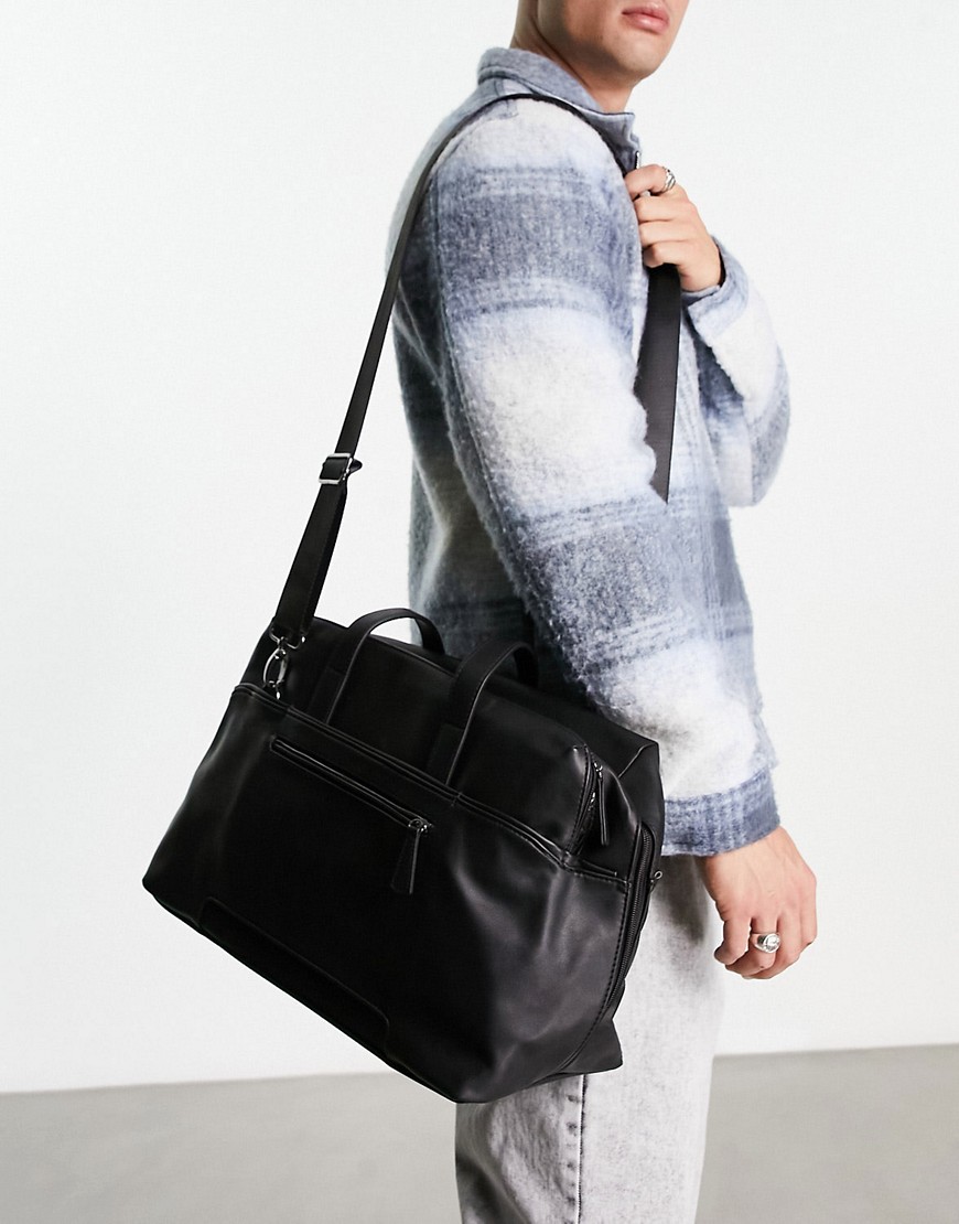 Asos Design Holdall In Black Faux Leather 19 Liters