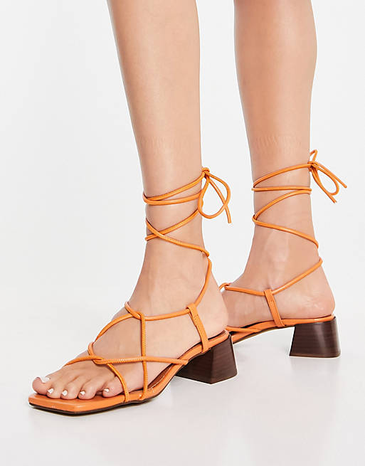 ASOS DESIGN Holden premium leather tie leg heeled sandals in apricot