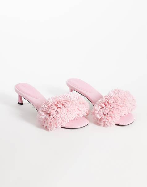 ASOS DESIGN Holden raffia mid heeled sandals in pink - view 1
