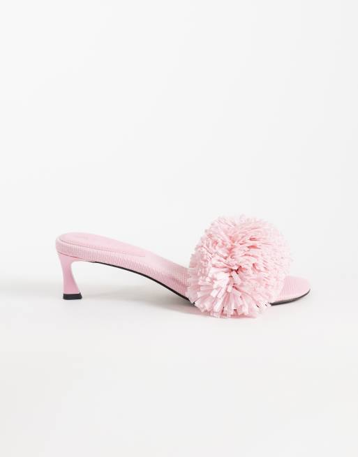 ASOS DESIGN Holden raffia mid-height heeled sandals in pink, 2 of 4
